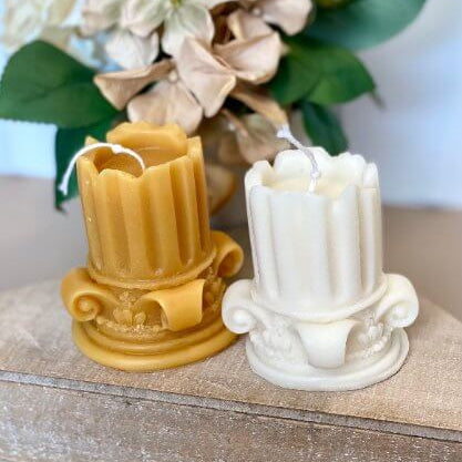 Romano Pillar Sculpture Candle – Hand-Poured Soy Wax | Ivory & Brown