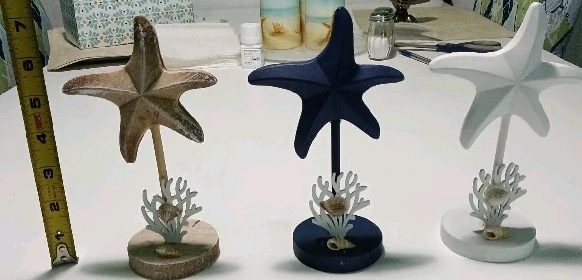 Set of 3 Coastal Starfish Tabletop Decorations in Brown, Navy, and White