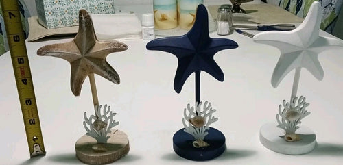 Set of 3 Coastal Starfish Tabletop Decorations in Brown, Navy, and White