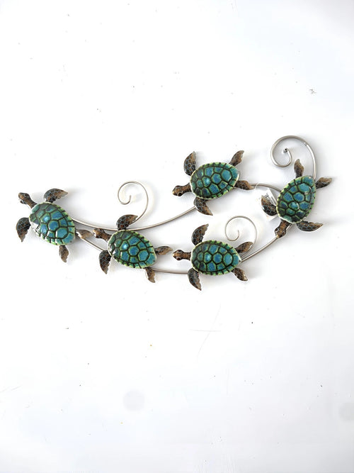 Sea Turtle Metal Wall Sculpture 5 Turquoise Blue Turtles Decorative Wall Art