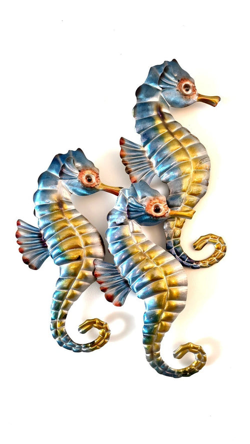 Set of 3 Coastal Decorative Seahorse Wall Art Sculptures