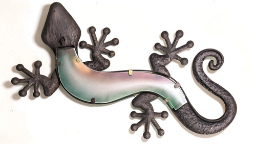 23.75 Inch Green and Yellow Gecko Lizard Metal And Glass Wall Artwork