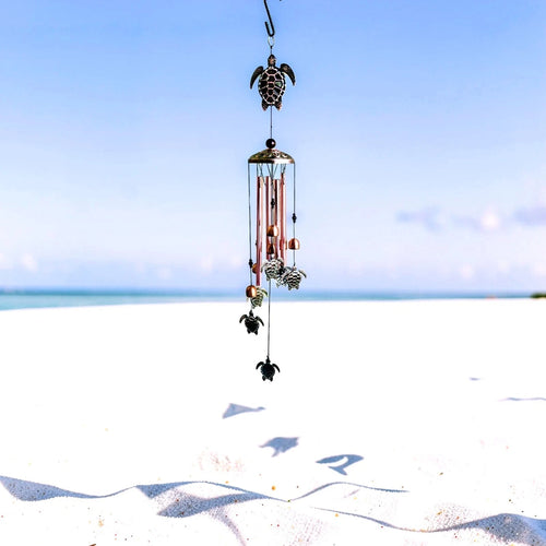 Coastal Turtle Wind Chime with Hook - 32 Inch Copper and Bronze Tone