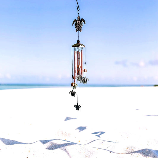 Coastal Turtle Wind Chime with Hook - 32 Inch Copper and Bronze Tone