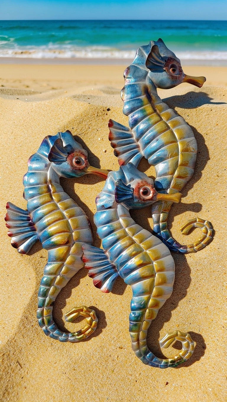 Set of 3 Coastal Decorative Seahorse Wall Art Sculptures