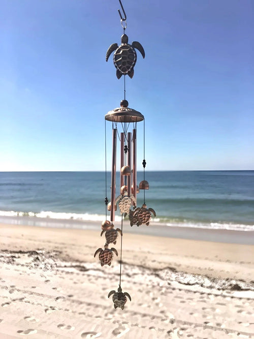Coastal Turtle Wind Chime with Hook - 32 Inch Copper and Bronze Tone