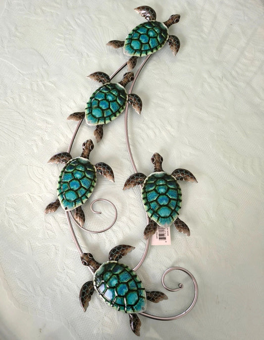 Sea Turtle Metal Wall Sculpture 5 Turquoise Blue Turtles Decorative Wall Art