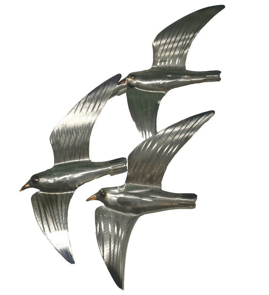 Vintage Metal Wall Art of Three Flying Seagulls Coastal Decor
