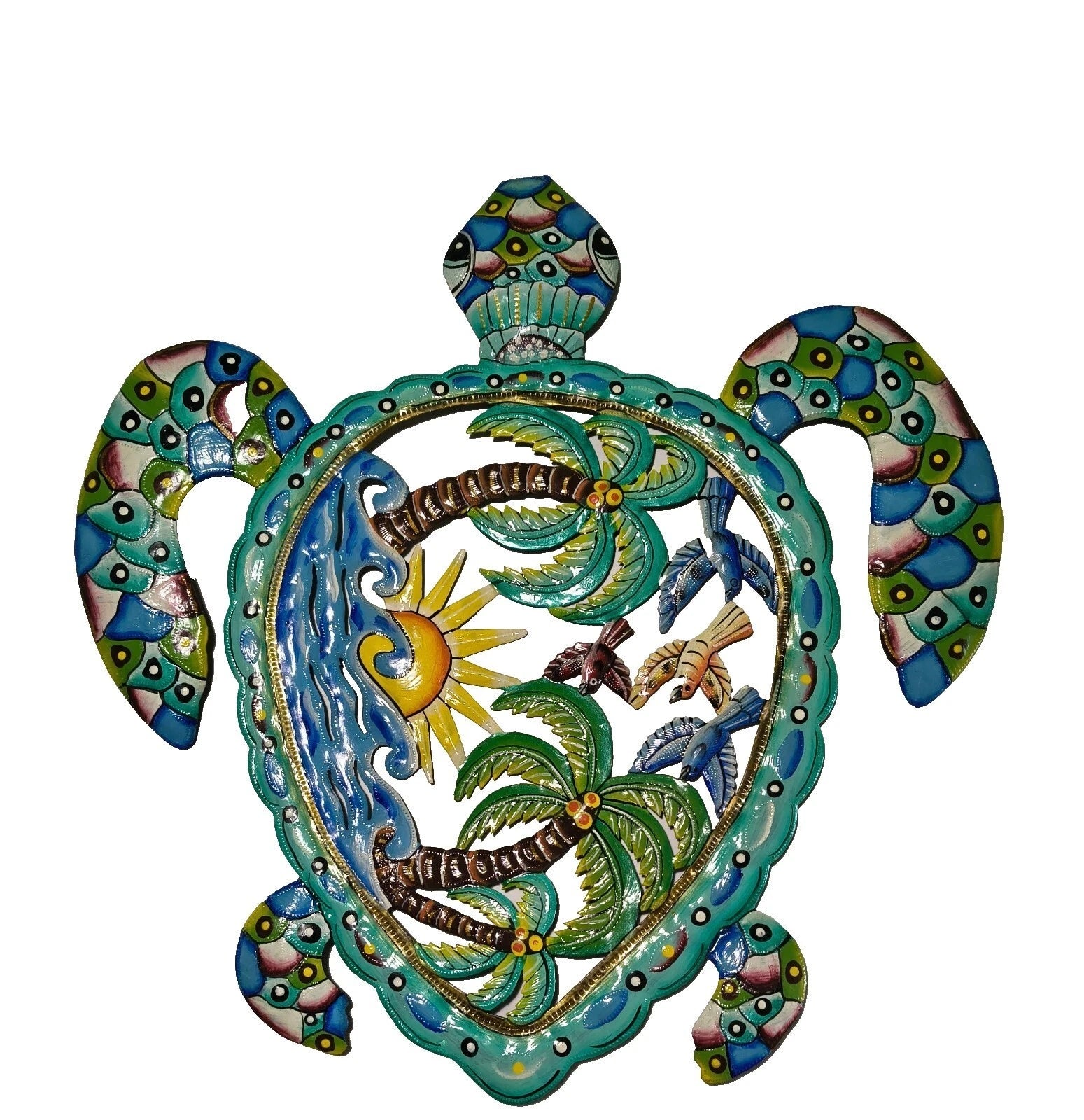 Hand Painted Tropical Turtle Wall Art Decor