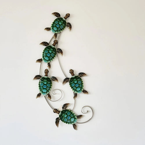 Sea Turtle Metal Wall Sculpture 5 Turquoise Blue Turtles Decorative Wall Art