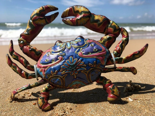Metal Crab Artwork 12 Inches Wide Metal Cut-Out Design Wall Crab