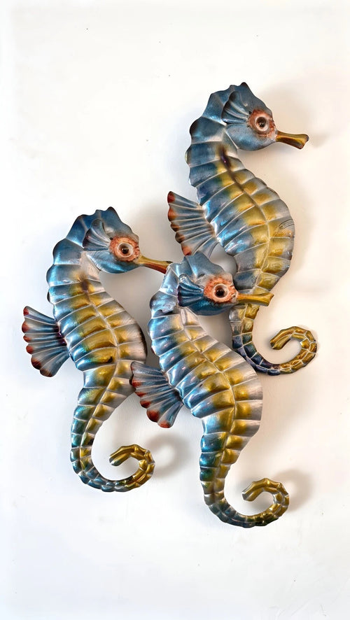 Set of 3 Coastal Decorative Seahorse Wall Art Sculptures