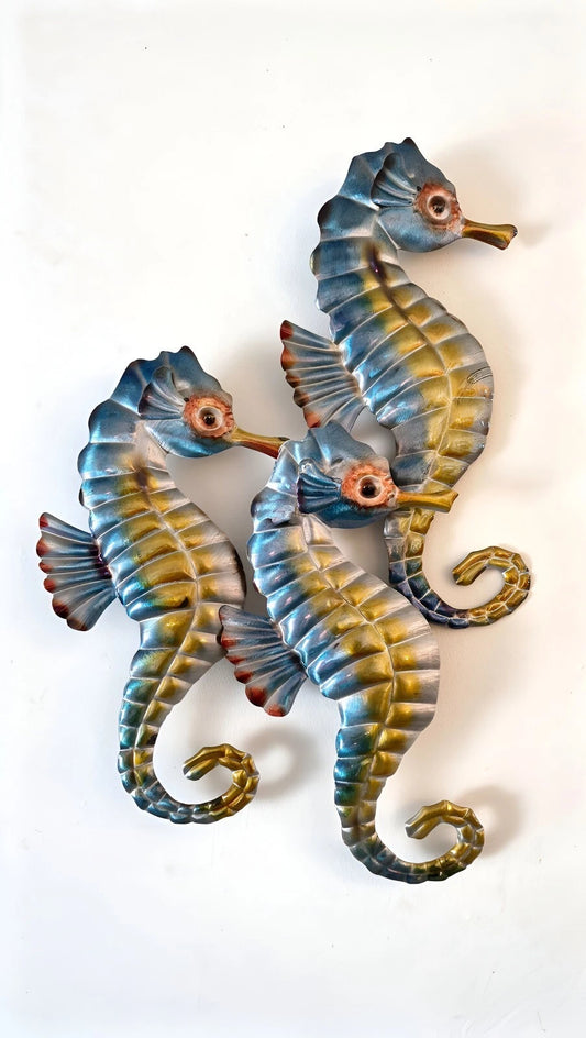 Set of 3 Coastal Decorative Seahorse Wall Art Sculptures
