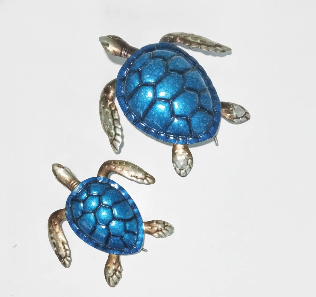 2 Piece Large One 8.5 inches Smaller One 6.5 inchesSet Metal Turtles Wall Mount