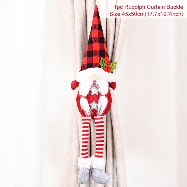 Santa Claus Elk Christmas Curtain Decor Merry Christmas Decor For Home Christmas Ornaments Gift Curtain Tieback Santa Curtain Buckle Tieback Curtain Holder Fastener Doll Wine Bottle Topper for Home Window Decorations