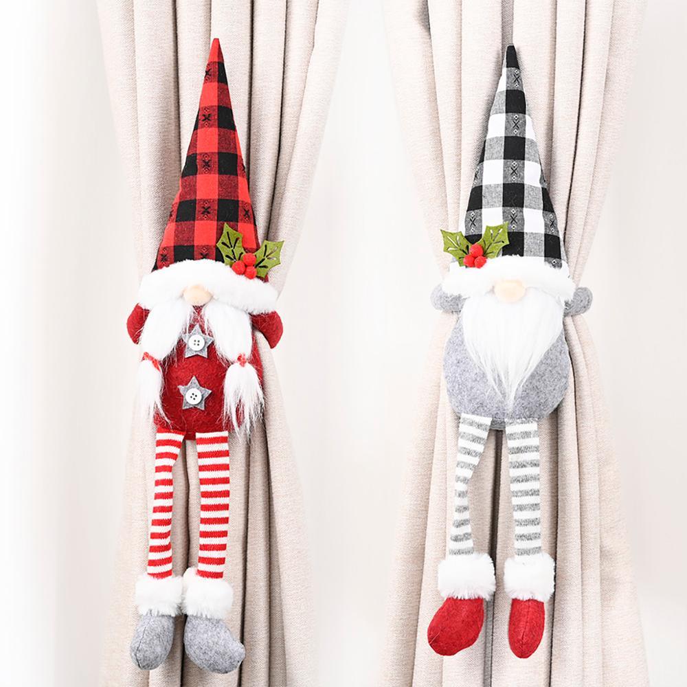 Santa Claus Elk Christmas Curtain Decor Merry Christmas Decor For Home Christmas Ornaments Gift Curtain Tieback Santa Curtain Buckle Tieback Curtain Holder Fastener Doll Wine Bottle Topper for Home Window Decorations