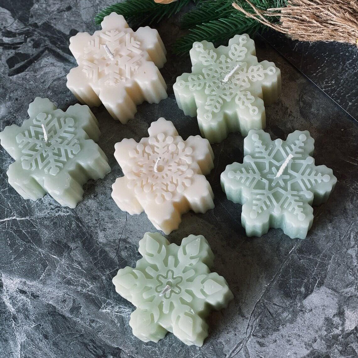 Snowflakes Soy Wax Candle | Handcrafted Winter Holiday Decor