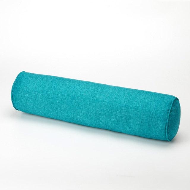 Solid Long Round Maternity Pillow Cotton linen Neck Headrest Body pillow Bed Chair Car Seat Backrest Sleeping Pillow Round Cervical Roll Cylinder Bolster Pillow with Removable Washable Cover, Ergonomically Designed  for Head Neck Spine