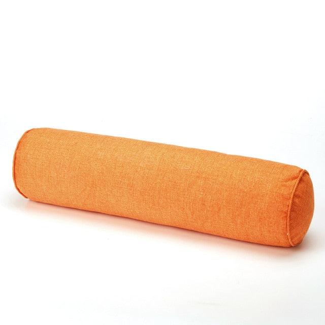 Solid Long Round Maternity Pillow Cotton linen Neck Headrest Body pillow Bed Chair Car Seat Backrest Sleeping Pillow Round Cervical Roll Cylinder Bolster Pillow with Removable Washable Cover, Ergonomically Designed  for Head Neck Spine