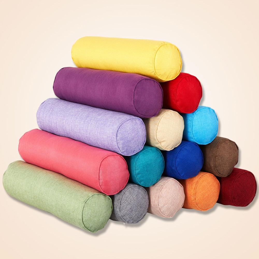 Solid Long Round Maternity Pillow Cotton linen Neck Headrest Body pillow Bed Chair Car Seat Backrest Sleeping Pillow Round Cervical Roll Cylinder Bolster Pillow with Removable Washable Cover, Ergonomically Designed  for Head Neck Spine