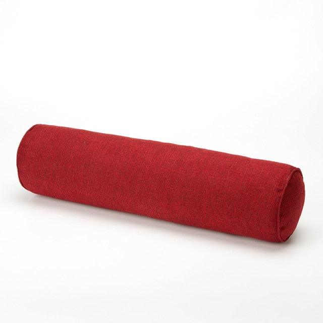 Solid Long Round Maternity Pillow Cotton linen Neck Headrest Body pillow Bed Chair Car Seat Backrest Sleeping Pillow Round Cervical Roll Cylinder Bolster Pillow with Removable Washable Cover, Ergonomically Designed  for Head Neck Spine
