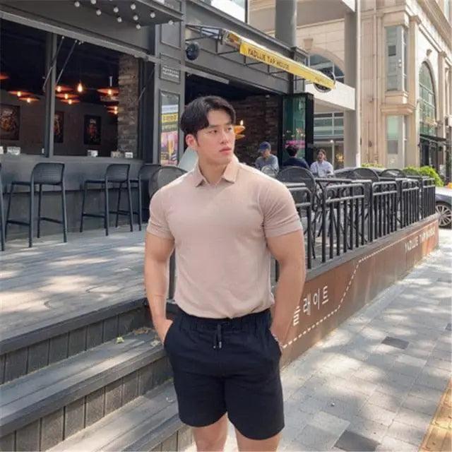 Summer Casual Man New Fashion Polo T Shirt Men Gyms Fitness Modern Short Sleeve T-Shirt Male Bodybuilding Workout Polo Tees Tops Clothes Men's Muscle T-Shirt Plus Size Short Sleeve Polo Shirt Casual Tops Summer Tee Shirts Slim Fit Workout Shirts
