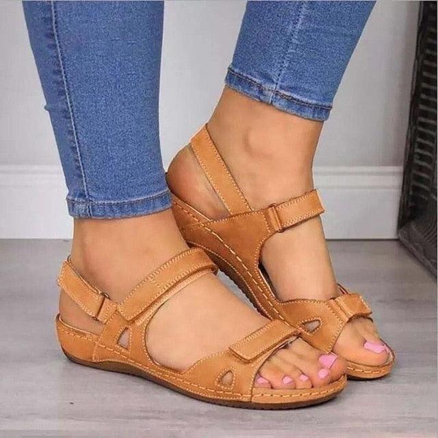 Summer Woman Sandals New College Style Sandals Low Heel Casual Women Shoes Fashion Leather New Shoes Premium Comfy Hook And Loop Closure Sport Sandal Casual Flat Arch Support Outdoor Modern Shoes For Summer