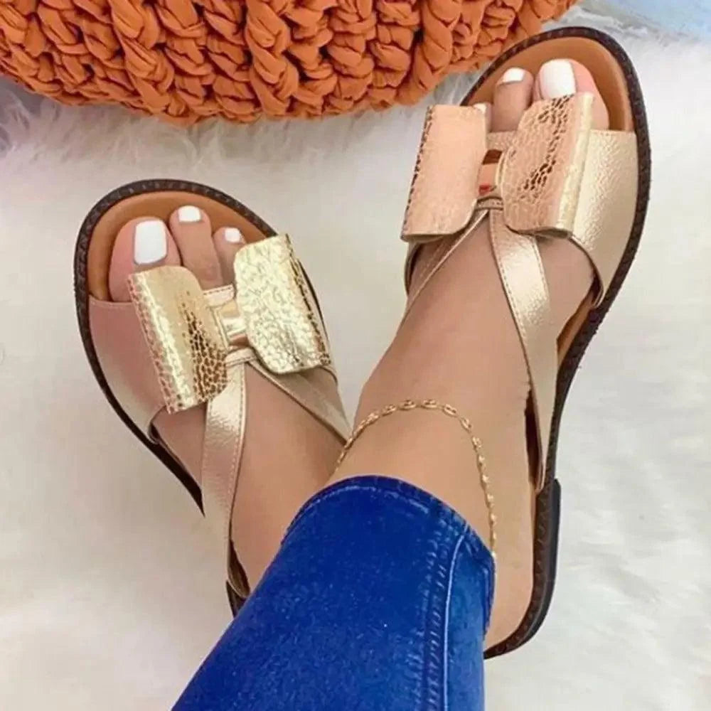 Summer Women Stylish Flat Sandals Fashion Elegant Soft Colors Butterfly Knot Design