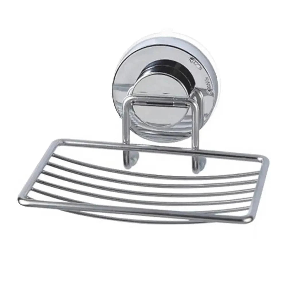 Super Strong Vacuum Suction Cup Soap Holder Drain Stainless Steel Wall-Mounted Soap Dish Shower Box Dish Punch-Free Bathroom Accessories Bathroom Soap Dish Holder Shower Soap Dish Saver Tray Bar Soap Sponge Holder for Shower Bathroom And Kitchen