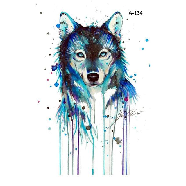 Temporary Animal Head Wolf Design Waterproof Body Sticker Fashion Tattoo For Womens Mens