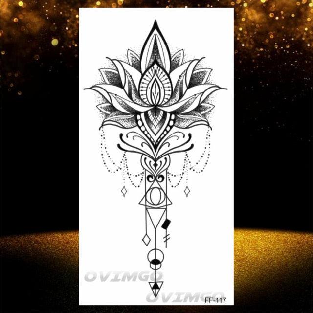 Temporary Lotus Flower Sticker Tattoo Fake Black Elegant Flower Design Women Body Art Fake Arm Tattoo Stickers For Womens
