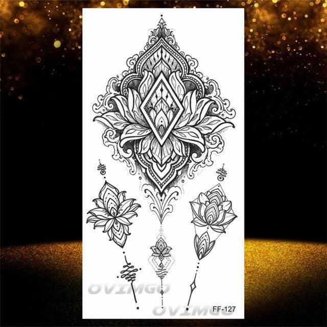 Temporary Lotus Flower Sticker Tattoo Fake Black Elegant Flower Design Women Body Art Fake Arm Tattoo Stickers For Womens