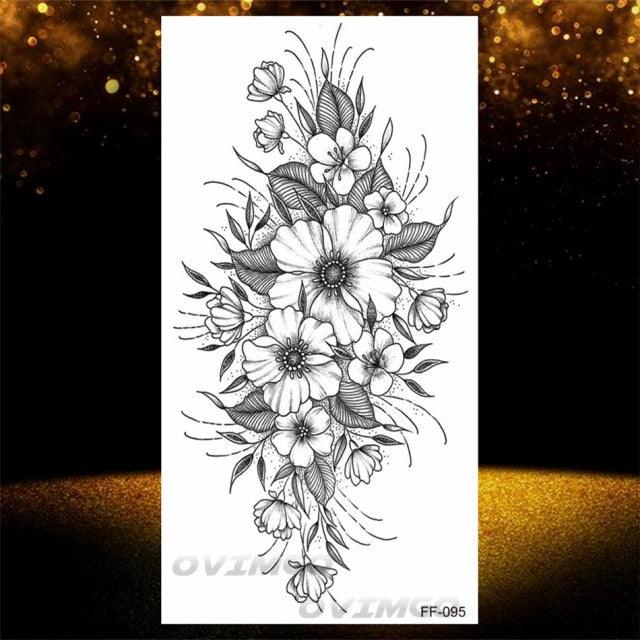 Temporary Lotus Flower Sticker Tattoo Fake Black Elegant Flower Design Women Body Art Fake Arm Tattoo Stickers For Womens