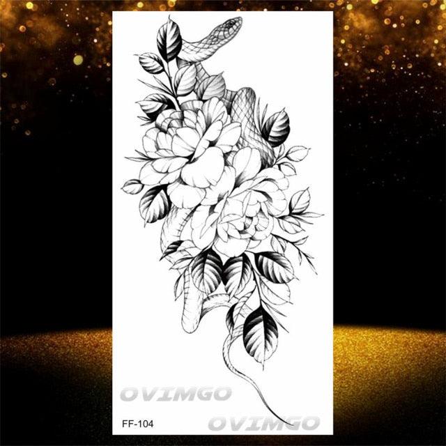 Temporary Lotus Flower Sticker Tattoo Fake Black Elegant Flower Design Women Body Art Fake Arm Tattoo Stickers For Womens