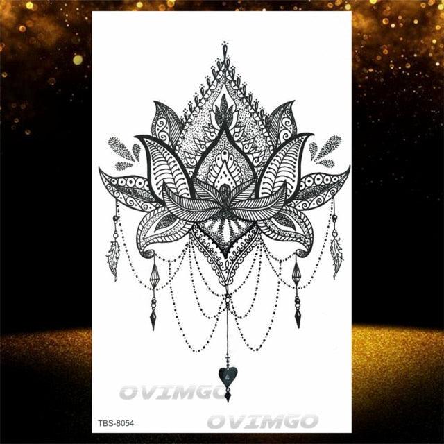 Temporary Lotus Flower Sticker Tattoo Fake Black Elegant Flower Design Women Body Art Fake Arm Tattoo Stickers For Womens