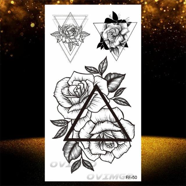 Temporary Lotus Flower Sticker Tattoo Fake Black Elegant Flower Design Women Body Art Fake Arm Tattoo Stickers For Womens