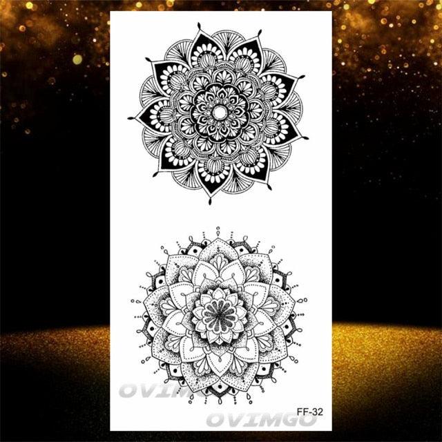 Temporary Lotus Flower Sticker Tattoo Fake Black Elegant Flower Design Women Body Art Fake Arm Tattoo Stickers For Womens
