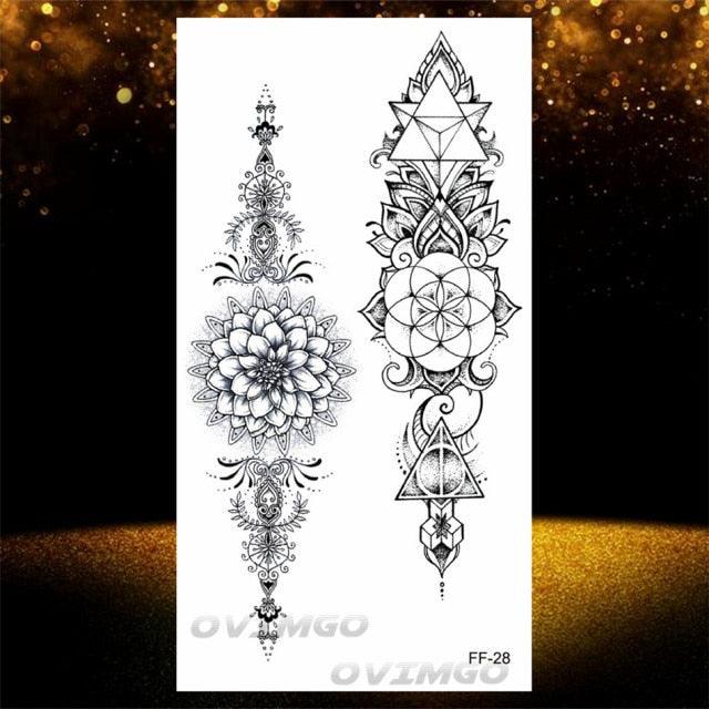 Temporary Lotus Flower Sticker Tattoo Fake Black Elegant Flower Design Women Body Art Fake Arm Tattoo Stickers For Womens