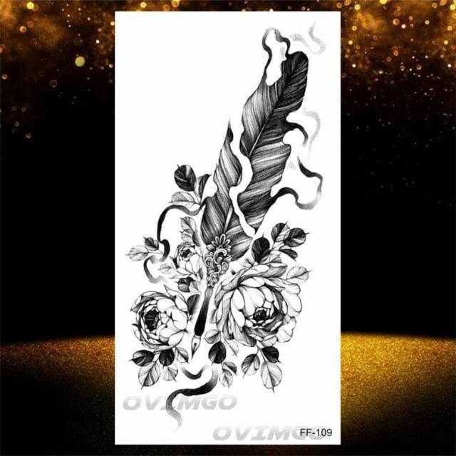 Temporary Lotus Flower Sticker Tattoo Fake Black Elegant Flower Design Women Body Art Fake Arm Tattoo Stickers For Womens