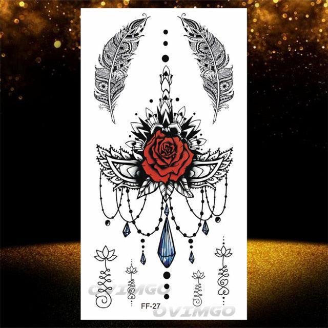 Temporary Lotus Flower Sticker Tattoo Fake Black Elegant Flower Design Women Body Art Fake Arm Tattoo Stickers For Womens
