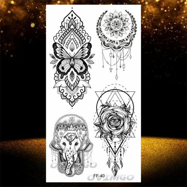 Temporary Lotus Flower Sticker Tattoo Fake Black Elegant Flower Design Women Body Art Fake Arm Tattoo Stickers For Womens