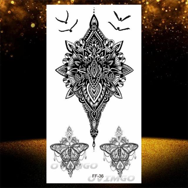 Temporary Lotus Flower Sticker Tattoo Fake Black Elegant Flower Design Women Body Art Fake Arm Tattoo Stickers For Womens