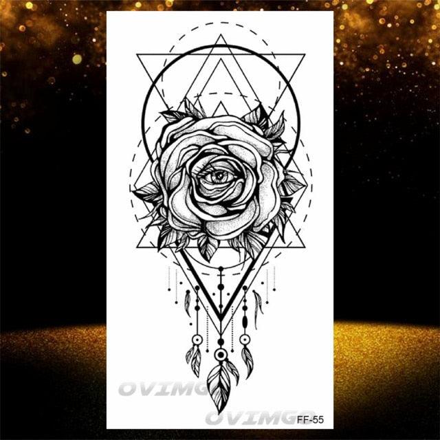 Temporary Lotus Flower Sticker Tattoo Fake Black Elegant Flower Design Women Body Art Fake Arm Tattoo Stickers For Womens