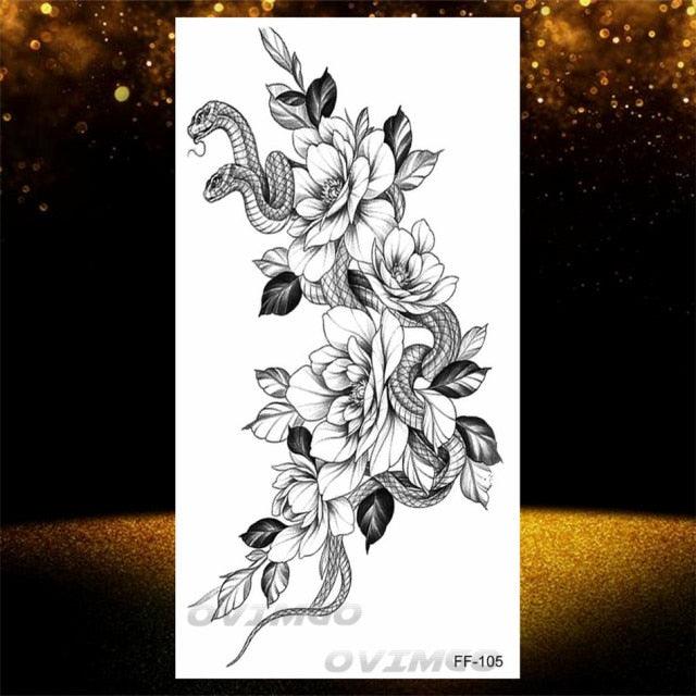 Temporary Lotus Flower Sticker Tattoo Fake Black Elegant Flower Design Women Body Art Fake Arm Tattoo Stickers For Womens