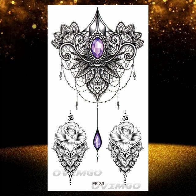Temporary Lotus Flower Sticker Tattoo Fake Black Elegant Flower Design Women Body Art Fake Arm Tattoo Stickers For Womens