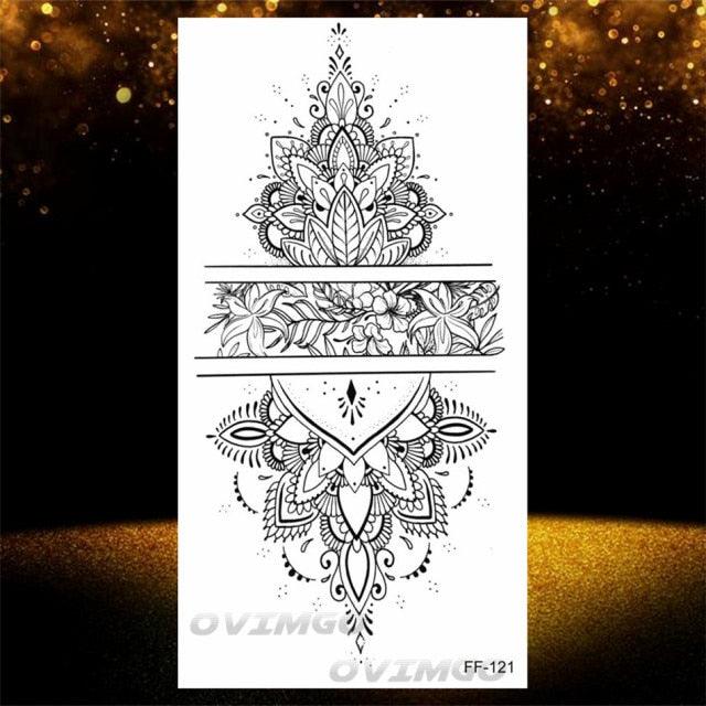Temporary Lotus Flower Sticker Tattoo Fake Black Elegant Flower Design Women Body Art Fake Arm Tattoo Stickers For Womens