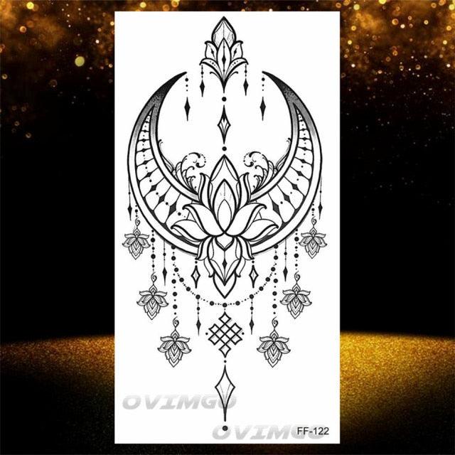 Temporary Lotus Flower Sticker Tattoo Fake Black Elegant Flower Design Women Body Art Fake Arm Tattoo Stickers For Womens