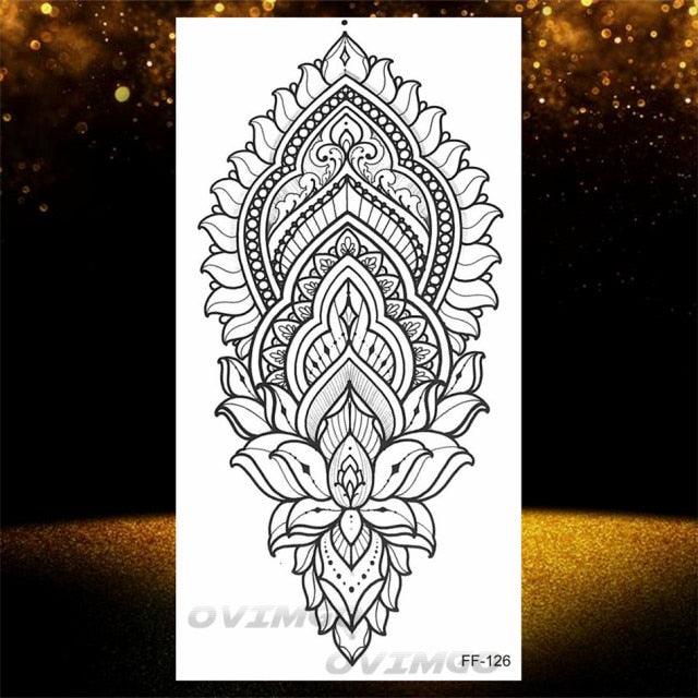 Temporary Lotus Flower Sticker Tattoo Fake Black Elegant Flower Design Women Body Art Fake Arm Tattoo Stickers For Womens