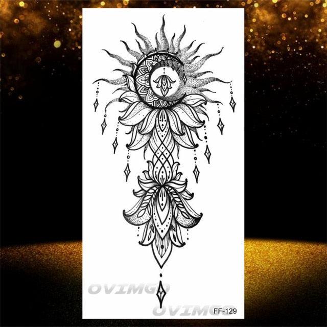 Temporary Lotus Flower Sticker Tattoo Fake Black Elegant Flower Design Women Body Art Fake Arm Tattoo Stickers For Womens
