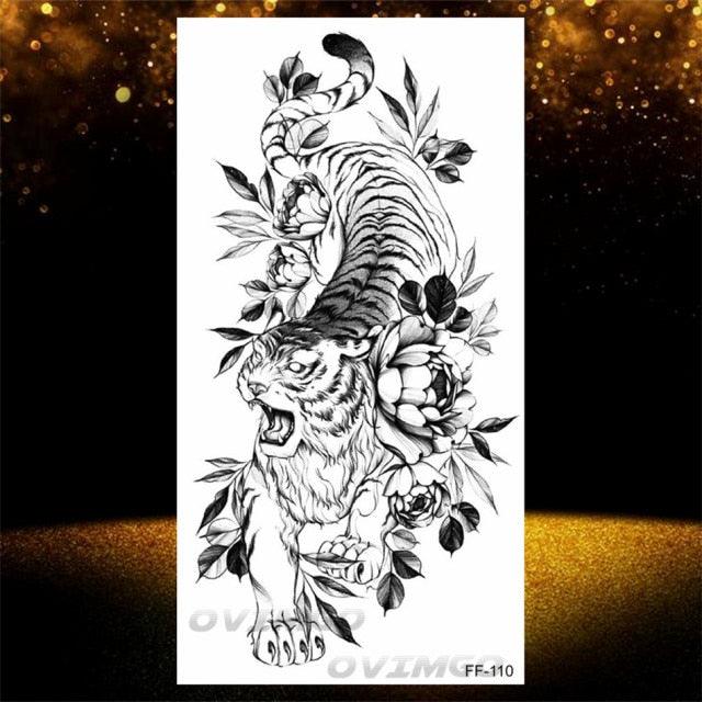 Temporary Lotus Flower Sticker Tattoo Fake Black Elegant Flower Design Women Body Art Fake Arm Tattoo Stickers For Womens